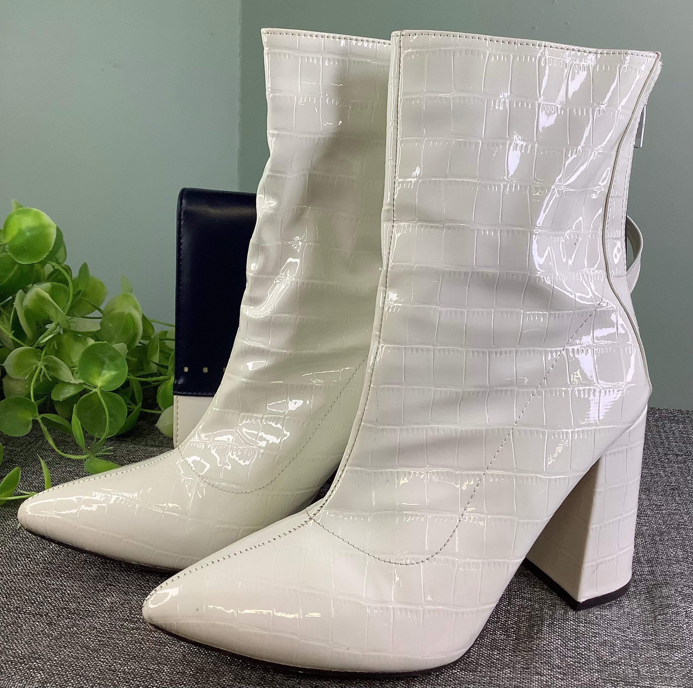 White Faux Leather Booties