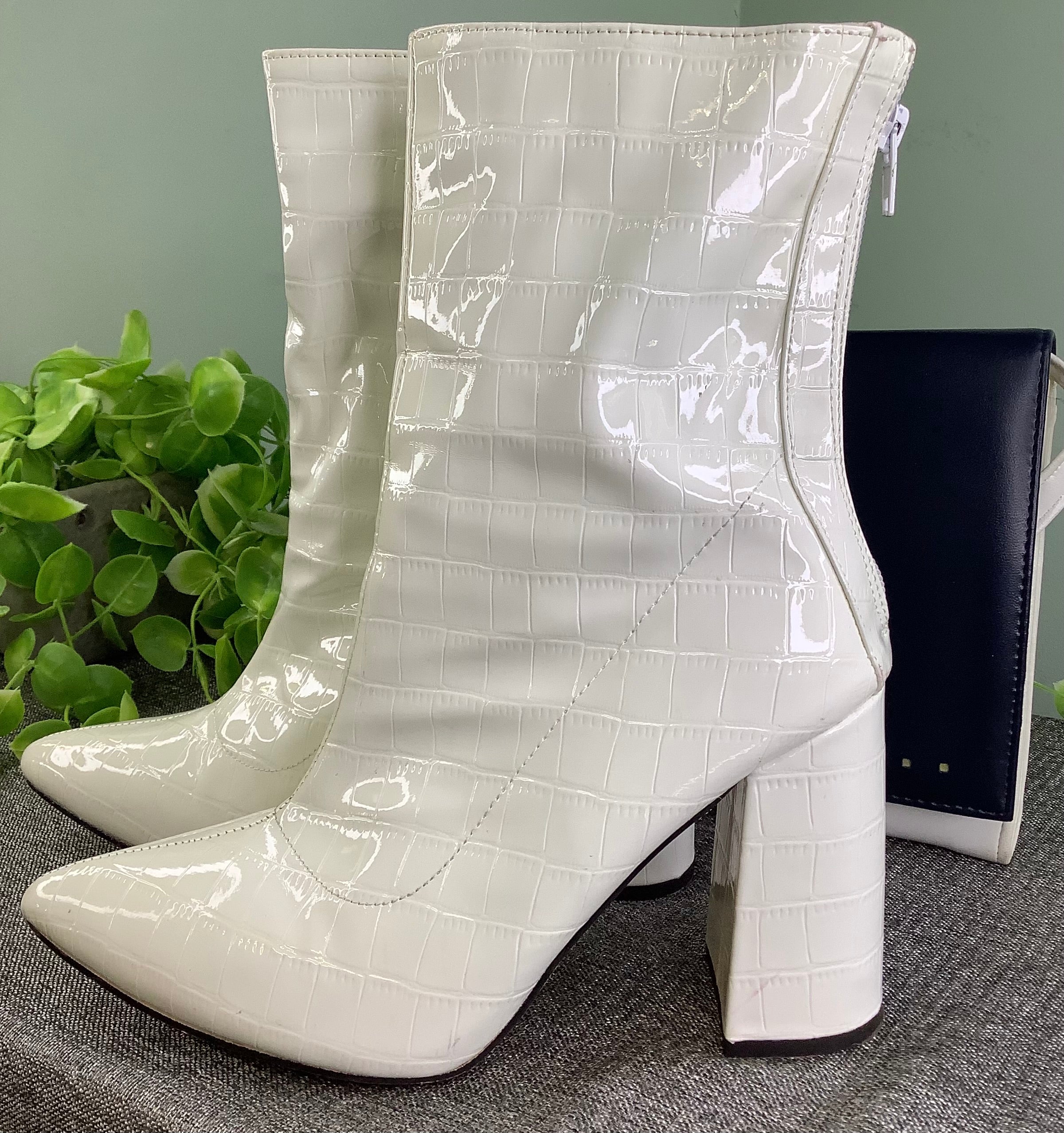 White Faux Leather Booties
